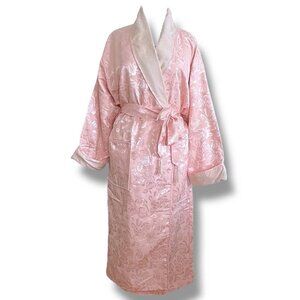 Vintage Victorias Secret Crown Gold Label Robe Medium Large Pink Satin Jacquard